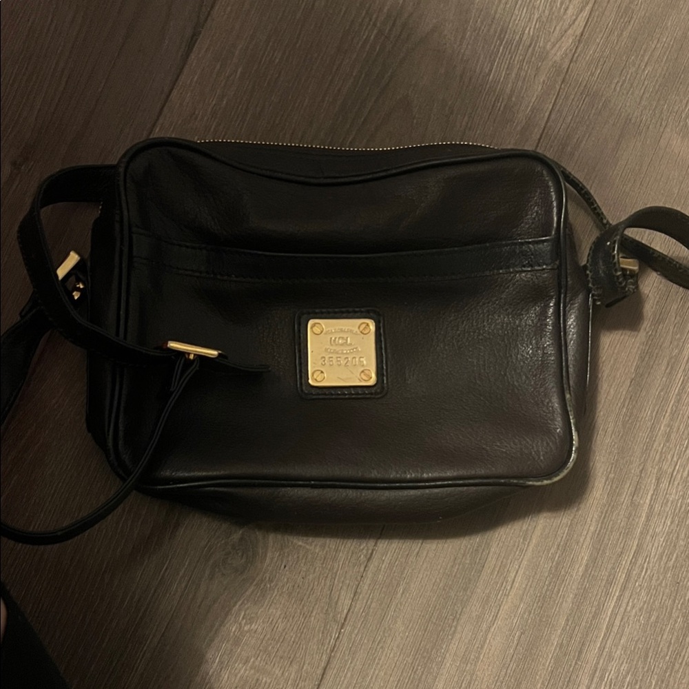 HCL Black Leather Handbag with Gold Details